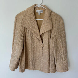 St. John Collection Cream Metallic Crocodile Print Suit Jacket Blazer Button